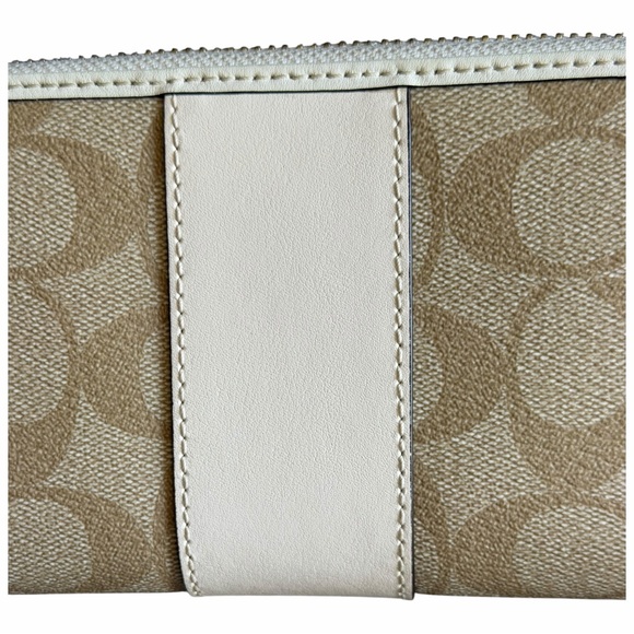 Coach Beige Signature Canvas Zip Wallet with Cream Trim - Picture 9 of 12
